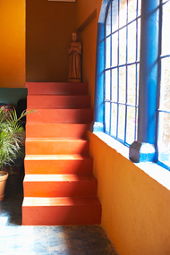 Two-Colored Stairs & Blue Window Contrast